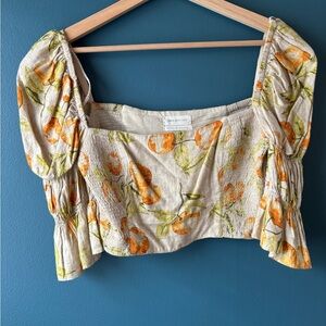 Urban Outfitters Cream and Orange Smocked Crop Blouse